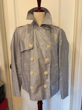 J. Crew Collection Navy and White Striped Shirt Jacket